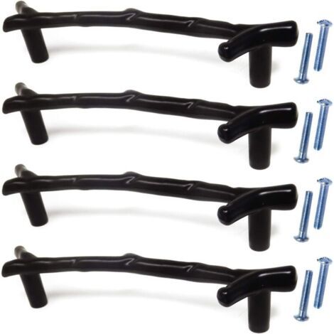 Pair 4 pièces en alliage de zinc armoire décorative armoire porte tiroir brindille boutons de branche tire poignées pour meubles (noir) (1/4)