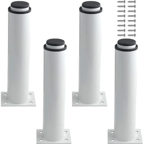 Lot de 4 pieds de meubles réglables en métal robuste, blanc, hauteur 180 mm à 300 mm, pour table, lit, canapé (1/5)