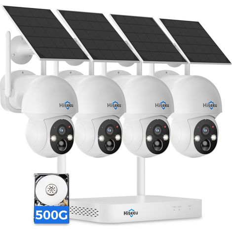 2K Caméra Surveillance WiFi Extérieure sans Fil, Kit 4 Caméras avec 500 Go Stockage Local, 10CH NVR, Sans Abonnement, Vision Nocturne Couleur, 360° PTZ, Suivi Automatique, Détection IA + PIR (1/5)
