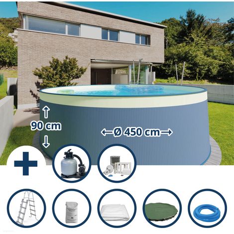 Stahlwandpool Set (8-teilig) hoch rund 450 x 90 cm, Stahl 0,3 mm anthrazit Folie 0,2 mm sand (1/5)