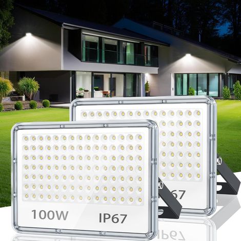 Projecteur Exterieur LED 100W, 10000LM Spot LED Extérieur IP67 Imperméable, 6500K Blanc Froid Eclairage Exterieur pour Jardin Terrasse Garage Usine, Lot de 2 (1/5)