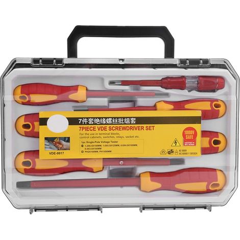 kit tournevisKit de 7 Tournevis Isolés Professionnels – Haute Résistance 1000V, Set Magnétique pour Électriciens et Réparation Multiusage (1/5)