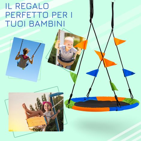 Altalene suspendue enfant 3+ ans – Jeu intérieur extérieur jardin chambre – Multicolore, diamètre 100 x 120-180 cm (1/5)