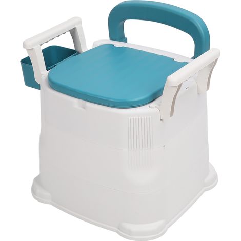 Toilette de chevet pour adulte avec accoudoirs amovibles, portable, mobile, siège en cuir PU inodore, couleur bleue. (1/5)