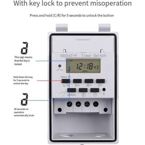 Relais Programmable - Minuteur Mural LCD 220 V - Étanche Avec Couvercle Transparent - 16 Groupes Programmables - 1 Pièce (1/4)