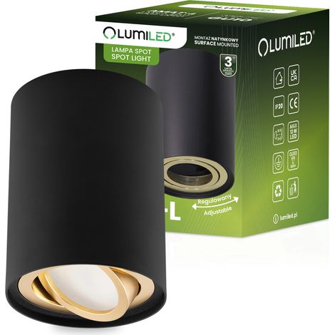 Aufputz-Halogen-Spotröhre, beweglich, GU10, rund, schwarz und gold, 115 mm, AMAT-L LUMILED (1/5)