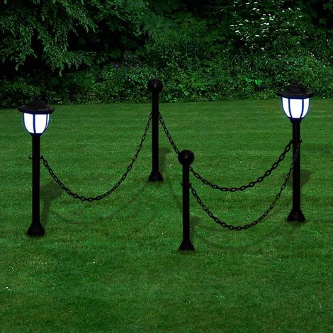Clôture à chaîne avec deux lampes solaires LED et deux piquets-Clôture de jardin (1/5)