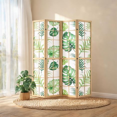 Paravent en bois pliable à motif tropical pour bureau (1/5)
