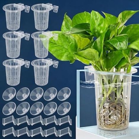 45 Kits de Support Plante Aquarium, 5 Panier Plante Aquatique Cylindriques, 30 Crochets et 10 Ventouses, Pot Suspendu Plante Aquarium en Grille, pour Culture Fleurs et Plantes Aquaponiques (1/5)