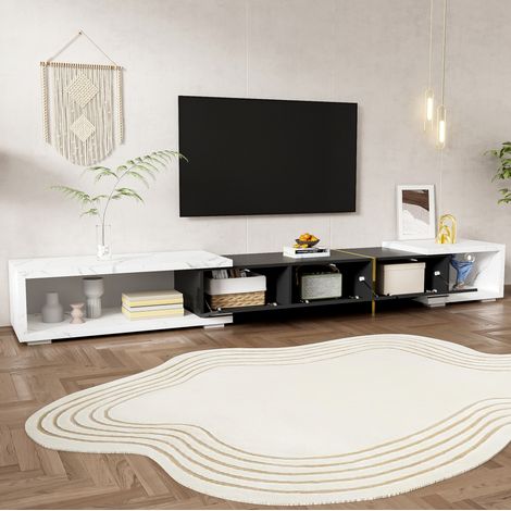 TV-Schrank aus MDF und PB, Schwarz/weiße Marmoroptik, variabel 140,0–260,0 cm, drehbar, mit Stauraum (1/5)