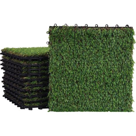 HHG – Carreau d'herbe WPC-E13 – Tapis extérieur 30x30cm – Résistant aux intempéries et UV – 11 pièces pour balcon et terrasse