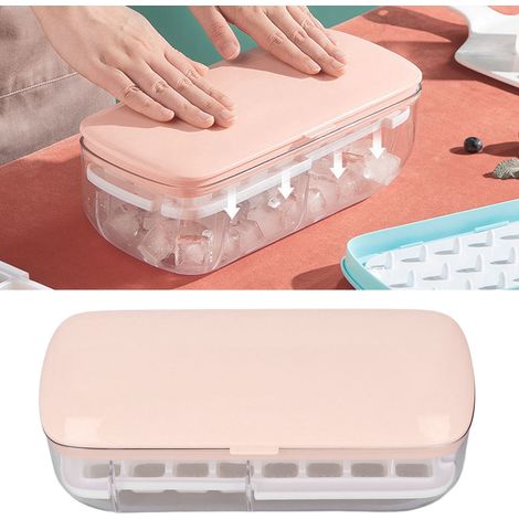 Moule à glaçons pour une distribution instantanée de la glace, idéal pour les personnes paresseuses, bac à glaçons carré multicouche en caoutchouc souple, rose. (1/5)