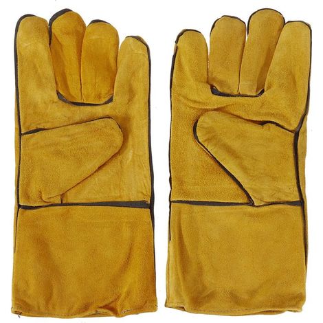 2 pièces 14 " gants de soudeur de jardinage robustes hommes femmes résistant aux épines travail du cuir antidérapant - Jaune (1/3)