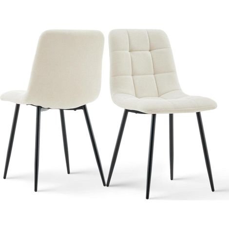 Esszimmerstühle 2er Set Chenille Beige, Gepolsterter Sitz mit Metallbeinen (1/5)