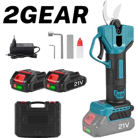 Tijeras de podar eléctricas, diseño ergonómico, batería de larga duración, incluye 2 baterías. (1/2)