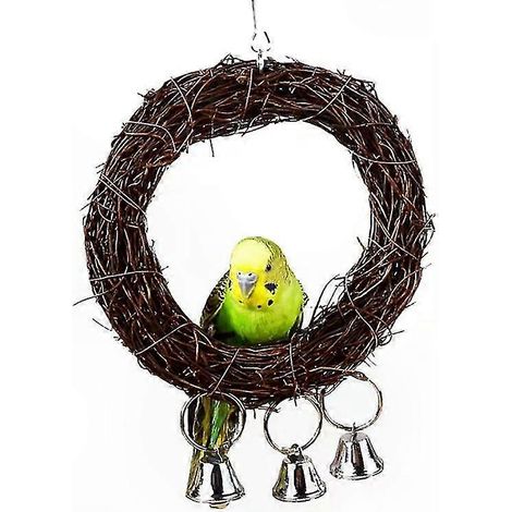 Hängende Vogelstange aus Rattan, natürlicher Spielring, Papageienkäfigschaukel, 20 cm Durchmesser, langlebiges Aktivitätsspielzeug, lustiges Zubehör für kleine und mittelgroße Vögel. (1/4)