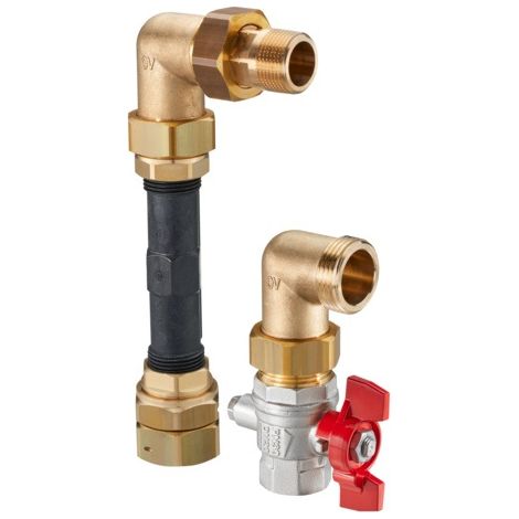 Kit de raccordement pour compteur de chaleur OV, type d'angle avec vanne à bille DN 20