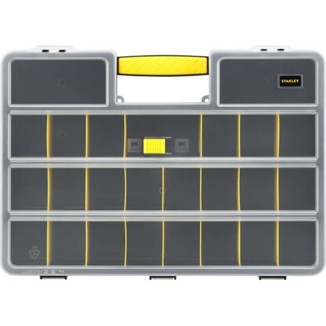 Stanley – Organiseur de rangement 25 compartiments – Couvercle ABS résistant aux chocs – Compartiments amovibles pour vis et écrous – Poignée intégrée