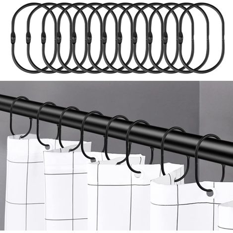 Anneaux de Rideau de Douche, Crochets de Rideau de Douche antirouille pour Salle de Bain, Ovale Anneaux décoratifs Noir (1/5)