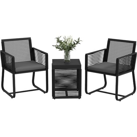 Ensemble de Jardin Rotin avec 2 Fauteuils et Table Basse en Verre Noir pour un Confort Élégant en Extérieur (1/5)