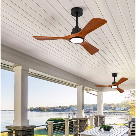 Ventilador de techo LED 107x107x36 cm, metal y madera negro/nogal, 6 velocidades – MEUBLIV (1/5)