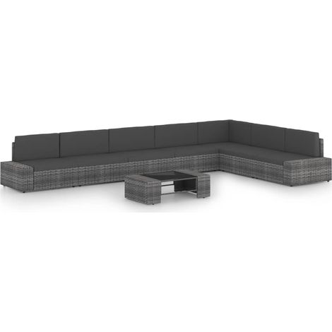 Set di mobili da giardino mobili da esterno 8 pezzi con cuscini in resina grigia e vimini 020017595