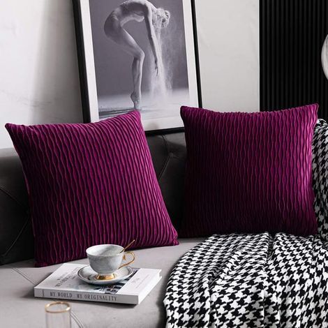 45 cm x 45 cm Violet Taies d'oreiller: 2 Pack Original Rayé Velours Carré Housse de Coussin Décoratif pour Canapé de Chambre (1/5)