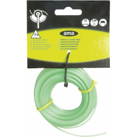 Fil de débroussailleuse - Fil nylon de coupe - Monofil section ronde ø 2mm x 15 mètres "Evergreen" (1/2)