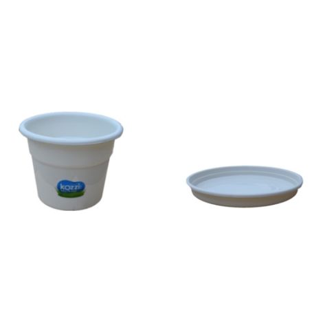 KOZZI Pack de Maceta + Plato, Blanco, Nº6, 25 cm