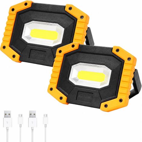 Lampes de travail LED rechargeables (Lot de 2) — 30 W, 2000 Lumens, 3 modes Projecteurs COB portables, étanches et sur batterie Compatibles charge USB et fonction Power Bank (1/5)