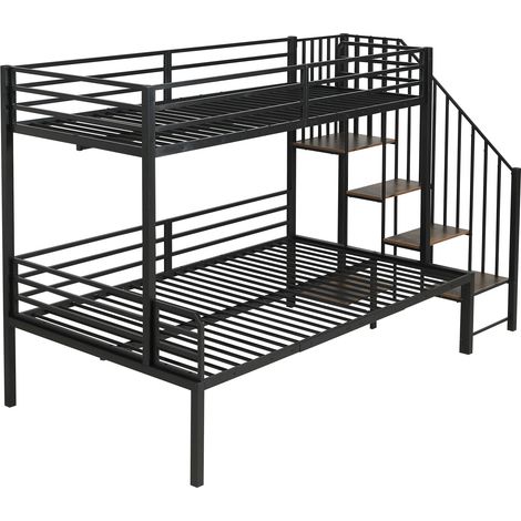 Letto a castello in metallo e MDF nero con scala angolare e contenitore, 90x200 cm / 120x200 cm (1/5)