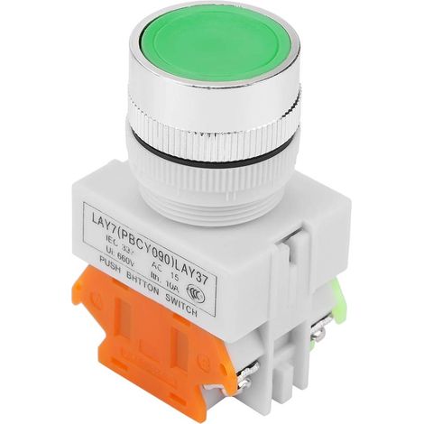 Commutateur momentané, commutateur à bouton-poussoir à tête plate et réinitialisation automatique, monture 22mm LAY37-11BN (vert) (1/5)