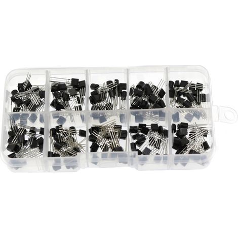 Bausatz mit 200 NPN/PNP TO-92 Leistungstransistoren (10 Typen und Werte): BC337/BC327/2N222/2N2907/2N3904/2N3906/S8050/S8550/A1015/C1815, mit tragbarer Aufbewahrungsbox. (1/5)