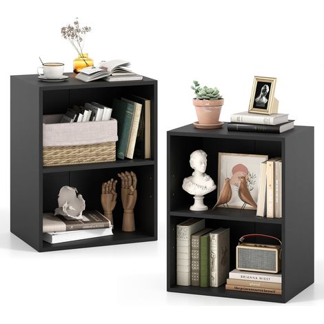 Bibliothèque à 2 Cubes Ouverts 42 X 29,5 X 53,5 CM (Noir,2) Meuble de Rangement à 3 Niveaux, Étagère Réglable à 5 Positions, pour Livres, Plantes, Étagère, pour Salon, Chambre, Bureau (1/5)