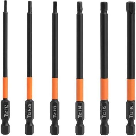 Pair Lntyq 6pcs 100mm Embout Allen Visseuse Hex Tige Tournevis en Acier S2 Embouts de Tournevis Magnétiques à Queue de 1/4 Pouce (1/5)