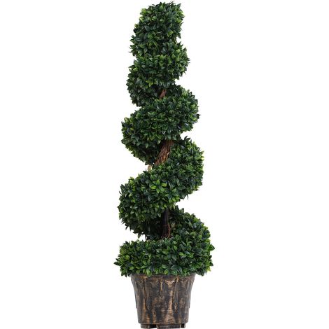 easycomfort pianta artificiale bosso a spirale (ф32cm x 120cm), verde decorativo per interni ed esterni, con vaso incluso (1/5)