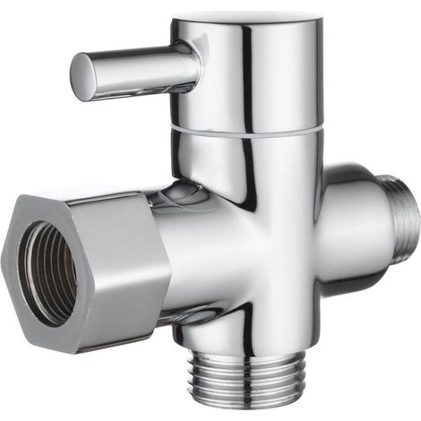 Vanne 3 Voies en Laiton Massif 3/8"-12/17 T Adaptateur Vanne de Derivation pour Toilette WC, Chromé (1/4)
