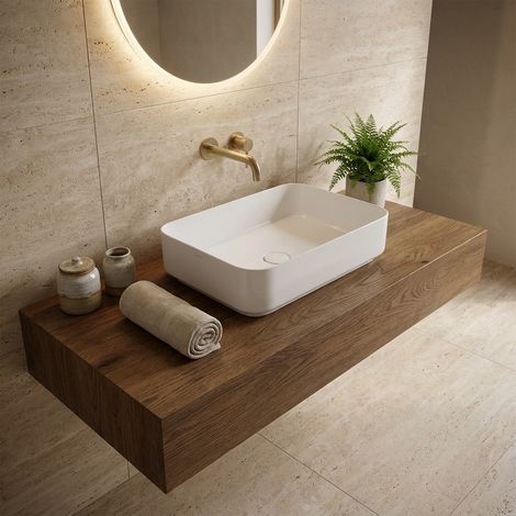 Lavabo da appoggio rettangolare in ceramica bianca 64x38,5 cm senza foro – Noemi  Ceramica Dolomite