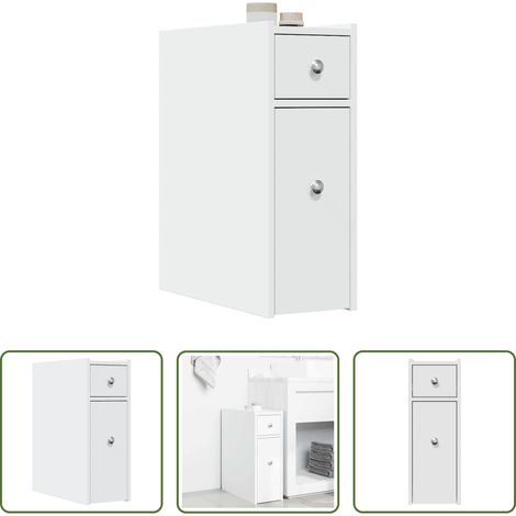 vidaXL Holzschrank - Badschrank Schmal mit Rollen Weiß Holzwerkstoff (1/5)