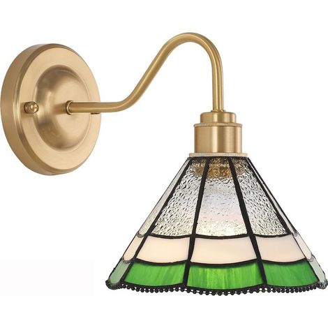 Applique murale lampe de chevet vintage en laiton abat-jour en verre (1/5)