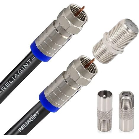 Coaxial Cable 5 m - 75 Ohm, TV and Satellite Aerial Cable with F Connectors and F81 Coupler for Extension Cord, Copper, Waterproof, Up to 3GHz, Black (1/5)