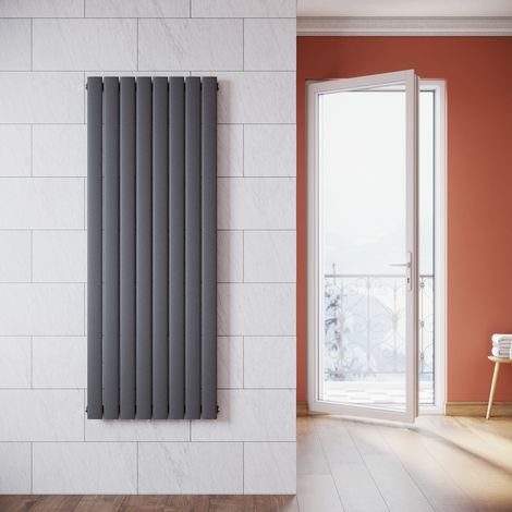 SONNI Radiateur eau chaude en acier Conception murale Vertical Tube plat Radiateur chauffage central 1600x619mm Panneau Unique Anthracite (1108W)