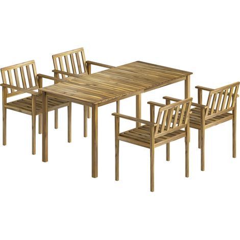 Set 5 Pezzi da Giardino con Tavolo 159x80x74 cm e 4 Sedie in Legno di Acacia Color Teak (1/5)