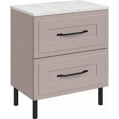 Meuble sous-vasque sur pieds 60 cm, 2 tiroirs, avec plan de travail, Cachemire / Plan Marbre, poignées noires, pieds noirs, 60 x 46 x 73,6 cm (1/5)