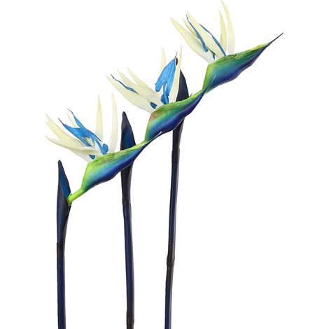 Conjunto de 3 flores artificiales de ave del paraíso, de aspecto realista, hechas de látex, 81 cm de altura, para decoración de interiores y exteriores, bodas u oficinas. (1/5)