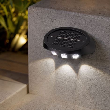 Juego de 2 apliques solares LED blancos para pared, para uso exterior, con encendido y apagado automático, ideales para jardín, patio, paredes y escaleras. (1/4)