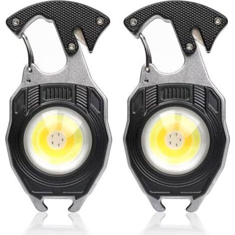 Lampe torche multifonction avec mousqueton, 2 pièces, porte-clés en épi de maïs, lampe de travail, 7 modes d'éclairage, 1600 lumens, (1/5)