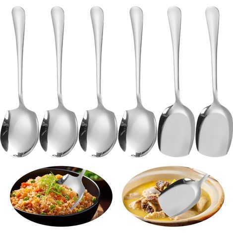 Lot de 6 cuillères de service,acier inoxydable,manche long,résistant,chaleur,salle à manger,cuisine