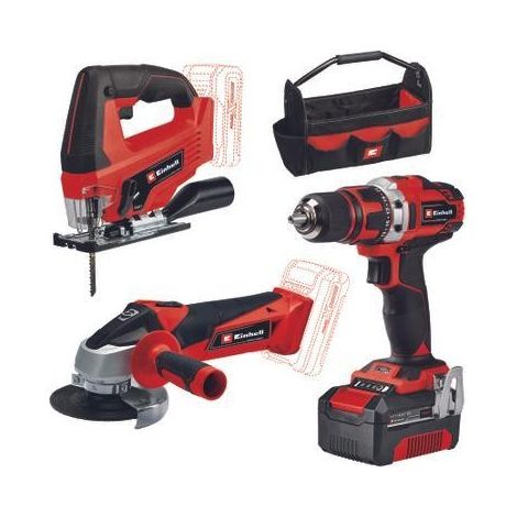 Einhell TE-TK 18/3 Li Kit (JS+CD+AG) - Kit Smerigliatrice, Trapano e Seghetto a Batteria, 1 Batteria Inclusa (1/5)