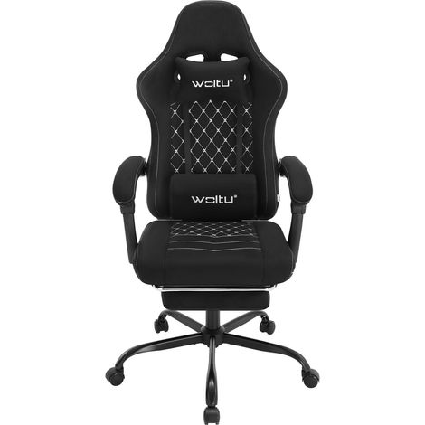 WOLTU Silla Gaming con MasajeSilla Gaming con Reposapiés Telescópico, Reposacabezas y Soporte Lumbar Silla de Oficina Ergonómica con Inclinación de 145°, Negro+Blanco